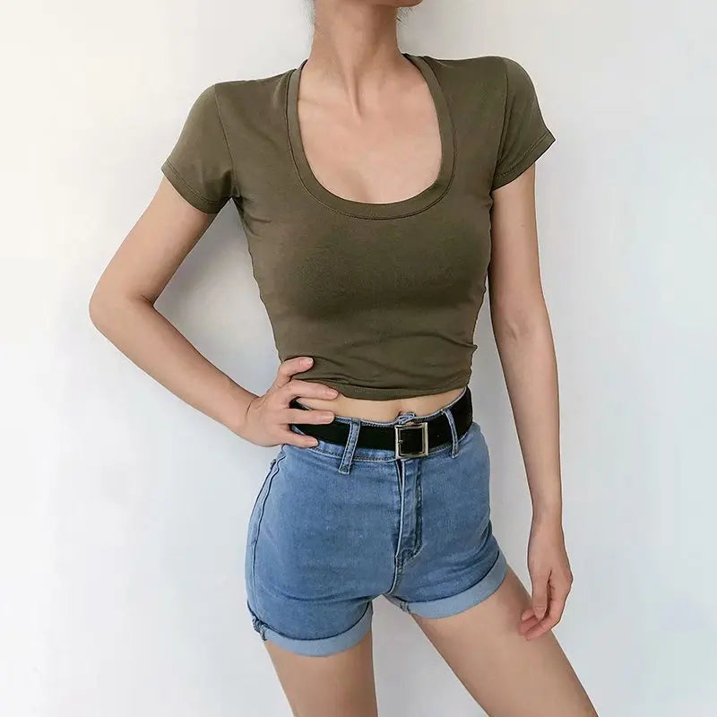 Women's U-Neck Slim Fit Crop Top