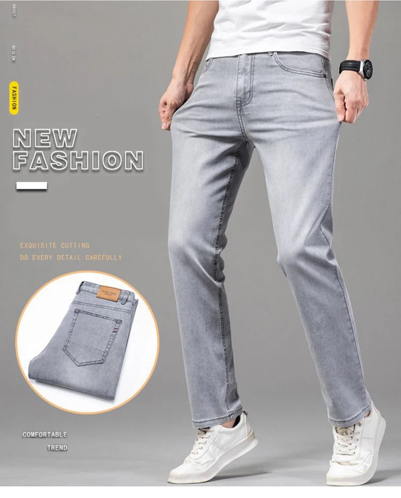 Men's Stretch Straight-Leg Gray Denim Jeans