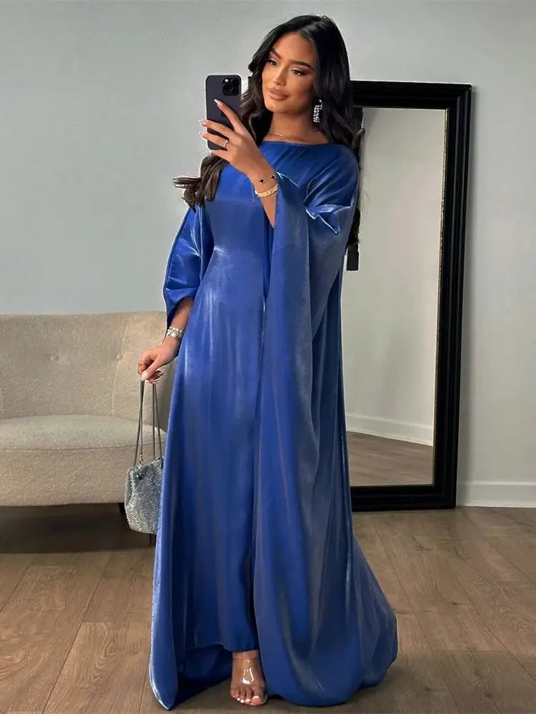 Women's Satin Batwing Sleeve Abaya Maxi Dress