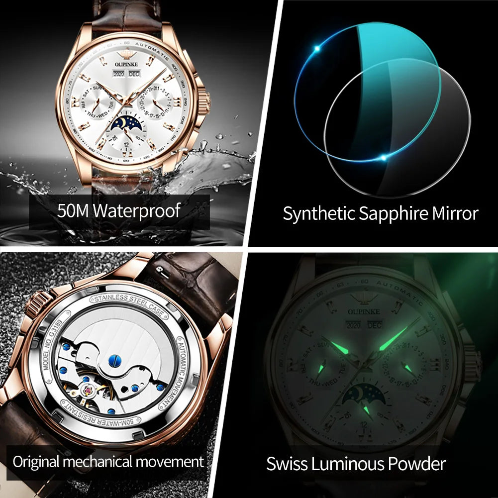 OUPINKE Luxury Automatic Moon Watch