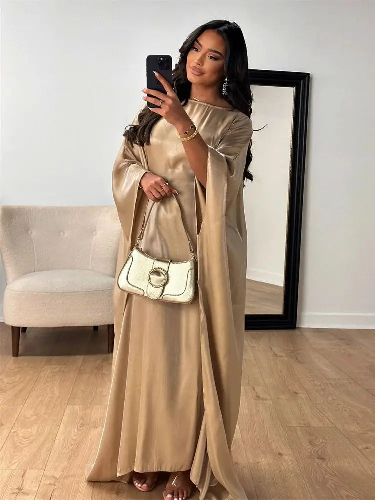 Women's Satin Batwing Sleeve Abaya Maxi Dress