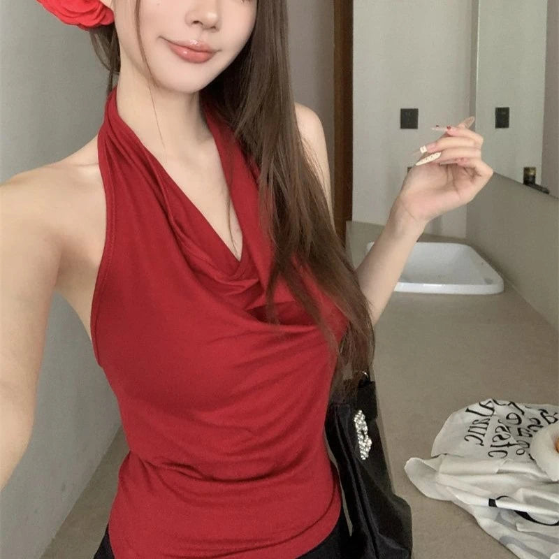 Women's Y2K Backless Halter Swing Collar Crop Top