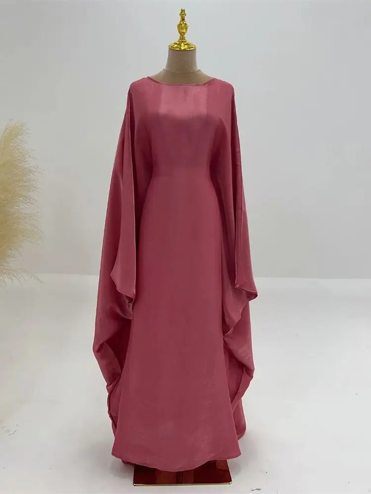 Women's Satin Batwing Sleeve Abaya Maxi Dress